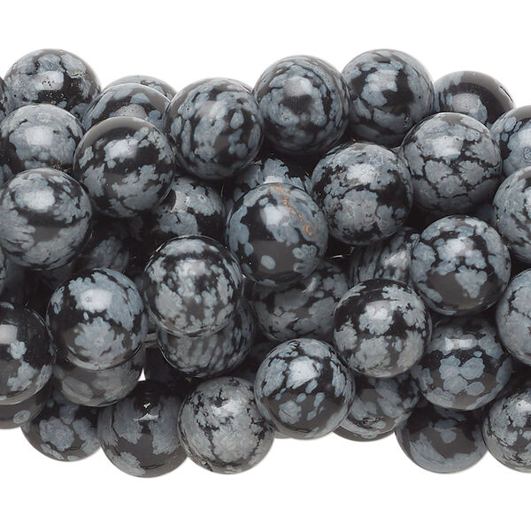 Bead, snowflake obsidian (natural), 8mm round, C grade, Mohs hardness 5 to 5-1/2. Sold per pkg of (10) 15-1/2" to 16" strands. image number 0