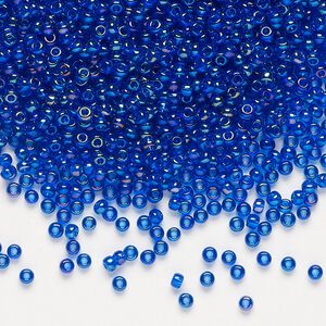 Seed bead, Preciosa Ornela Czech glass, pkg/500g, #11 rocaille, translucent rainbow sapphire blue, (61300).