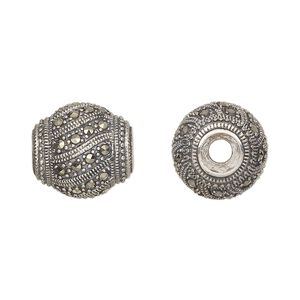 Marcasite / sterling silver 1pkg1, oval bead natural 15x14.5mm Dione®