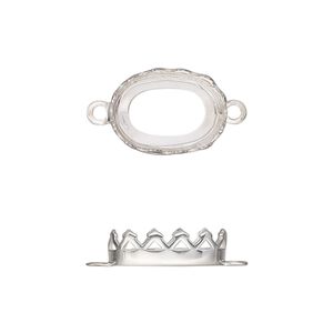 Link, sterling silver, 15.5x11.5mm oval with triangle edge and open back with 14x10mm oval cabochon bezel setting. Sold individually.