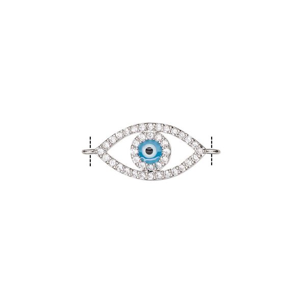 Link, silver-finished brass / cubic zirconia / enamel, multicolored, 16x8mm single-sided eye. Sold individually. image number 0