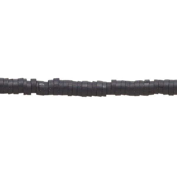 Bead, polymer clay, opaque black, 4x1mm heishi. Sold per pkg of (2) 16-inch strands. image number 0