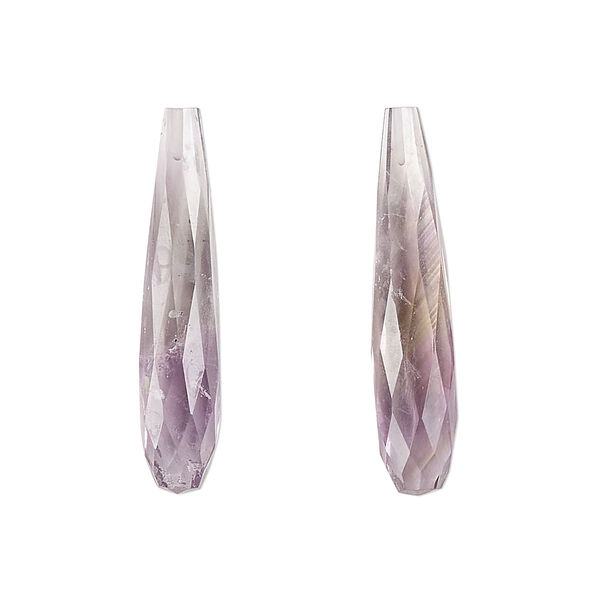 Amethyst 1pkg2, hand-cut half-drilled faceted teardrop bead natural B grade, 28x6mm image number 0
