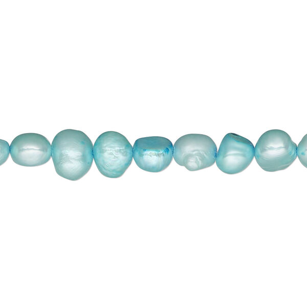 Pearl, cultured freshwater (dyed), teal blue, 5-7mm flat-sided potato, D grade, Mohs hardness 2-1/2 to 4. Sold per 16-inch strand. image number 0