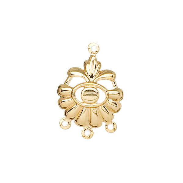 Drop, gold-plated steel, 17x16mm fancy shell with 3mm round setting, 3 loops. Sold per pkg of 100. image number 0