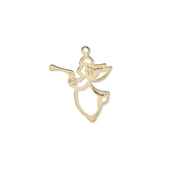 Charm, gold-plated brass, 17x16mm angel with loop. Sold per pkg of 10. image number 0