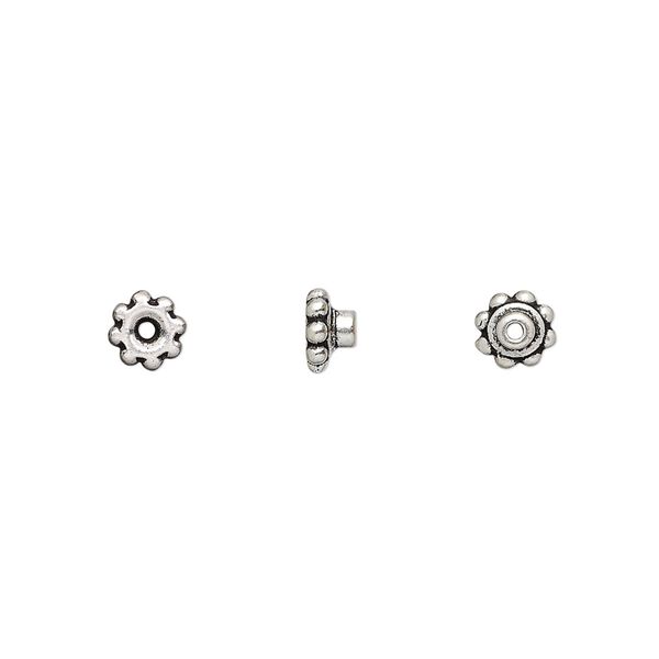 Bead aligner, TierraCast® BeadAligners™, antique silver-plated pewter (tin-based alloy), 5x3mm beaded rondelle with 2.5mm peg. Sold per pkg of 100. image number 0