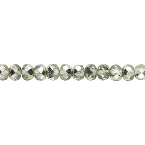 Bead, Czech fire-polished glass, metallic mint, 5x4mm faceted rondelle. Sold per 15-1/2" to 16" strand.