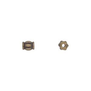 Bead, antiqued gold-plated aluminum, 5.5x5mm corrugated rondelle. Sold per pkg of 10.