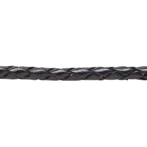 Bolo cord, leather, black, 3.5-4.5mm round. Sold per pkg of (4) 35-inch lengths.