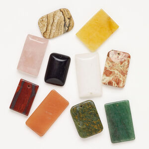 Multi-gemstone 1pkg10, top-drilled puffed / flat rectangle drop mix 24x16mm-35x22mm