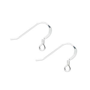 Ear wire fishhook 1pkg1000 sterling silver, 14mm lightweight flat / 2mm coil / open loop, 22 gauge 500 pair