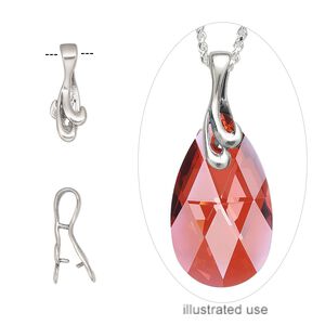 Bail, JBB Findings, ice-pick, antiqued sterling silver, 26x9mm double curve design with loop, 8.5mm grip length. Sold individually.