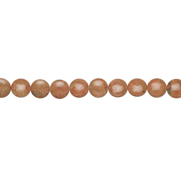Red unakite 1pkg1, puffed flat round bead natural, 15 inch 20mm image number 1