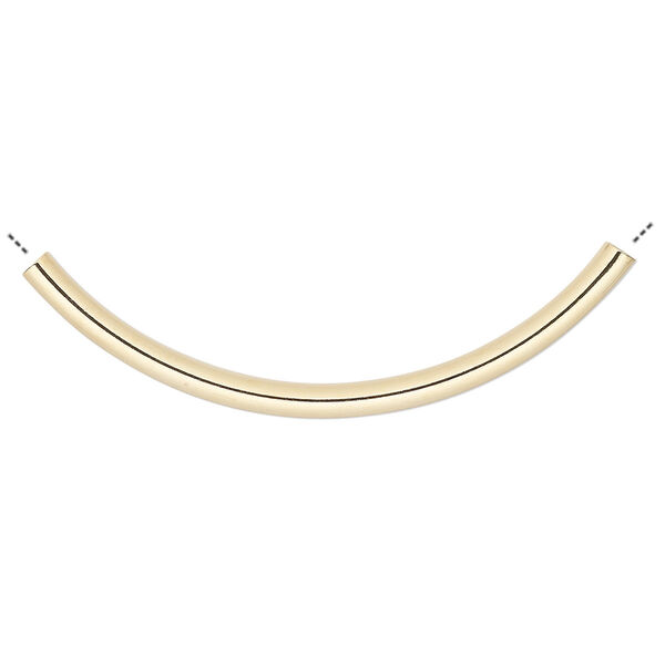Bead, gold-plated brass, 50x3mm curved tube. Sold per pkg of 10. image number 0