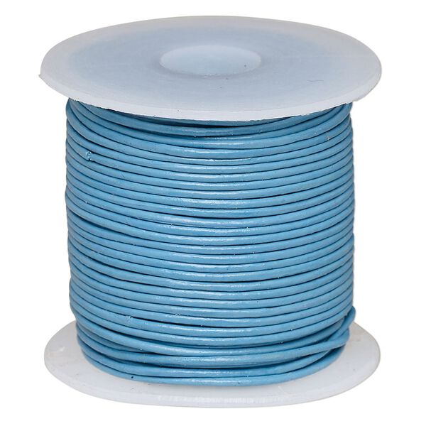 Cord, leather (dyed), turquoise blue, 0.5-0.8mm round. Sold per 25-yard spool. image number 0