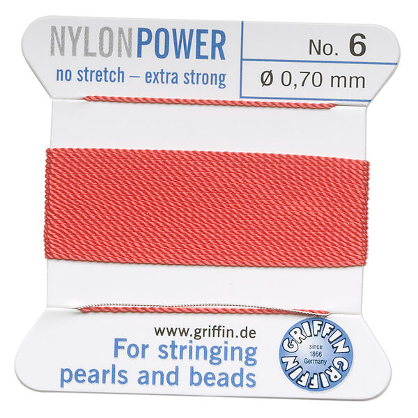 Thread, Griffin, nylon, coral, size #6. Sold per 2-meter card (approximately 78 inches). image number 0