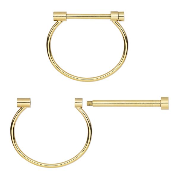 Bracelet, bangle, gold-finished stainless steel, 4mm wide with 57x9mm threaded removable bar, 8 inches. Sold individually. image number 0