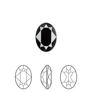 Fancy stone 12pk jet, Crystal Passions® 14x10mm oval 4120
