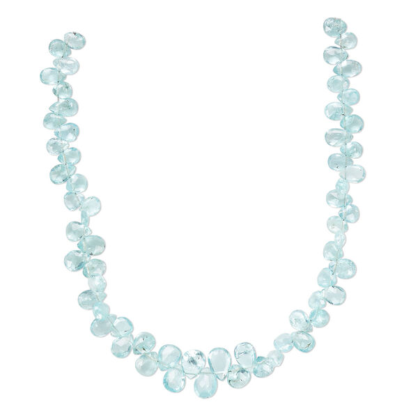 Bead, apatite (natural), 4x3mm-8x6mm graduated hand-cut top-drilled faceted puffed teardrop, B grade, Mohs hardness 5. Sold per 8-inch strand, approximately 60 beads. image number 0