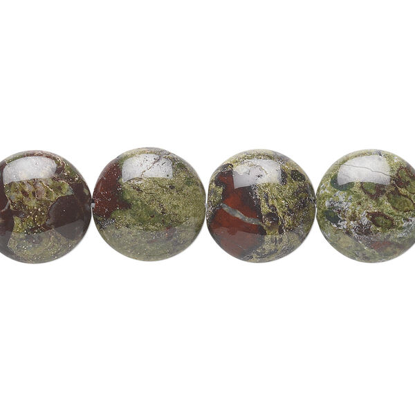 Bead, dragon blood jasper (natural), 12mm puffed flat round, B grade, Mohs hardness 6-1/2 to 7. Sold per 15-1/2" to 16" strand. image number 0