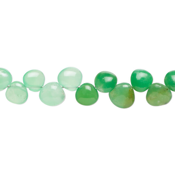 Bead, chrysoprase (natural), 6x5mm-7mm hand-cut top-drilled puffed teardrop with set pattern and 0.4-1.4mm hole, B+ grade, Mohs hardness 6-1/2 to 7. Sold per 8-inch strand, approximately 60 beads. image number 0