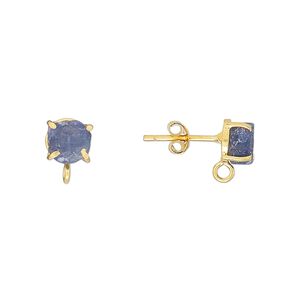 Sterling silver / blue sapphire 1pkg2, rough nugget earstud / closed loop gold-plated 5-7mm