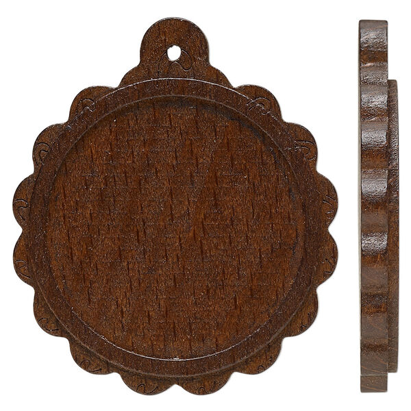 Focal, stained Japanese pagoda wood, dark brown, 38mm single-sided top-drilled round with 30mm non-calibrated round glue-in setting. Sold per pkg of 8. image number 0