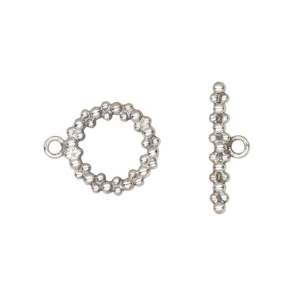 Clasp, toggle, antiqued sterling silver, 14mm with round bubble design. Sold individually. image number 0