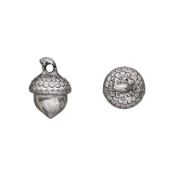 Charm, pewter (tin-based alloy), pkg/1, antiqued, 12x11mm 3D acorn. image number 0