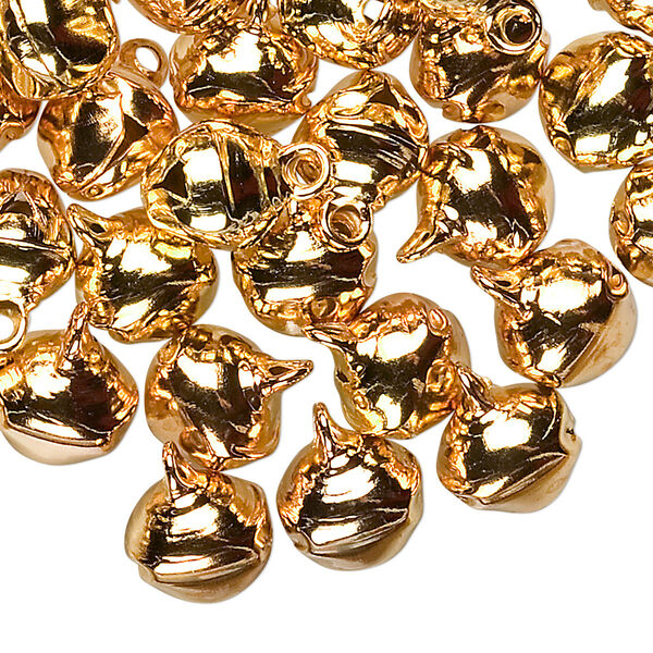 Bell, gold-finished steel, 10mm round. Sold per pkg of 100. image number 0