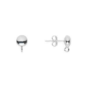 Earstud 1pkg2 sterling silver, 6mm saucer / open loop / earnuts, 1 pair
