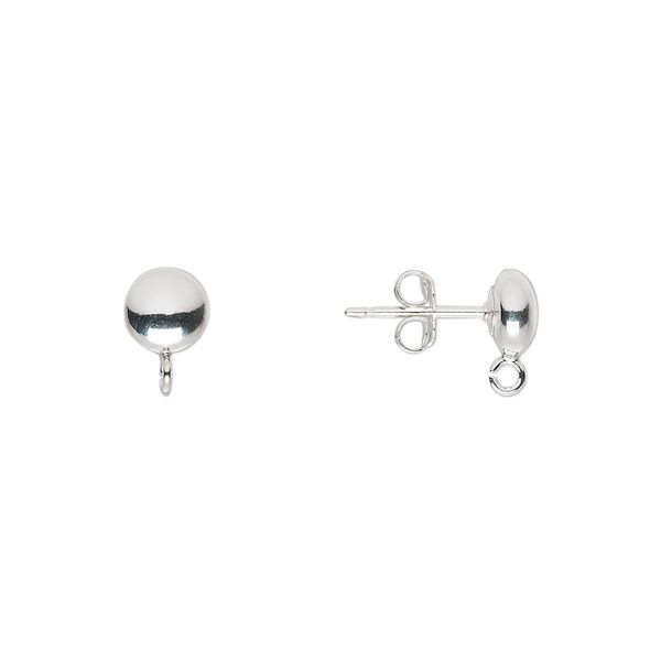 Earstud 1pkg2 sterling silver, 6mm saucer / open loop / earnuts, 1 pair image number 0