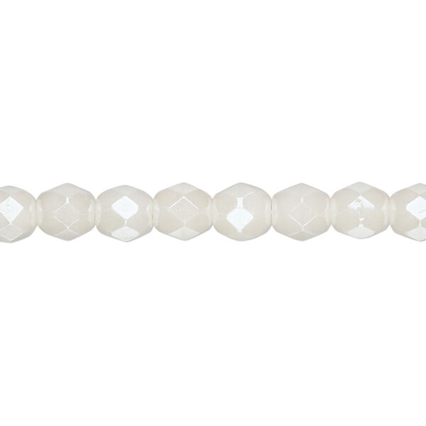 Bead, Czech fire-polished glass, light ivory luster, 6mm faceted round. Sold per pkg of 1,200 (1 mass). image number 0