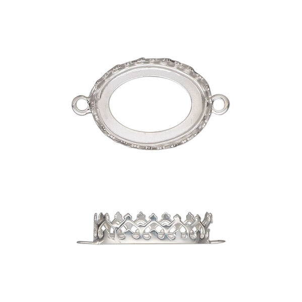 Link, sterling silver, 18x13mm oval with decorative trim and open back with 16x12mm oval cabochon bezel setting. Sold individually. image number 0