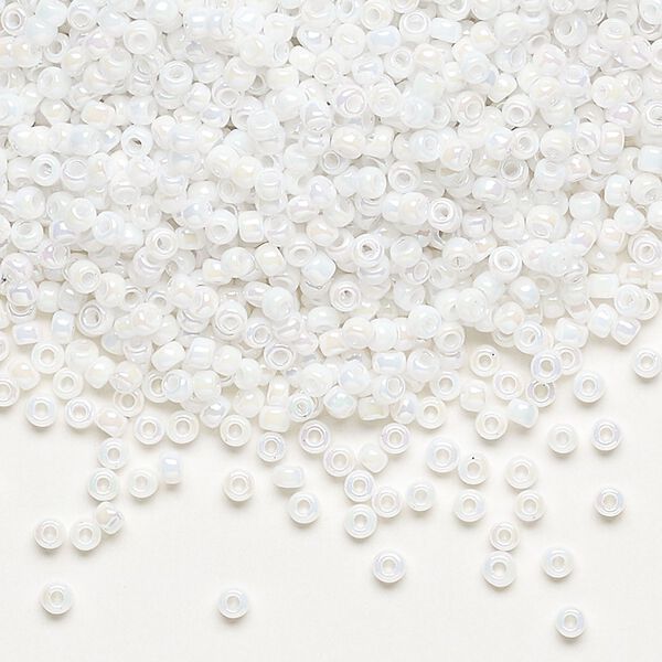 Seed bead, Dyna-Mites™, glass, pkg/40g, #11 round, opaque rainbow white, (743R 11/0 RR). image number 0