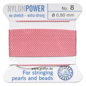 Thread, Griffin, nylon, dark pink, size #8. Sold per 2-meter card (approximately 78 inches).