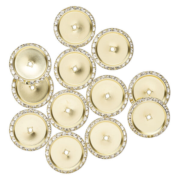 Embellishment, acrylic and gold-finished glass, clear, 30mm round with 23mm round setting. Sold per pkg of 12. image number 0