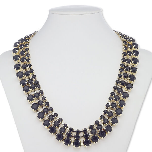 Necklace, acrylic with gold-finished steel and "pewter" (zinc-based alloy), black, faceted round, 18 inches with 2-inch extender chain and lobster claw clasp. Sold individually. image number 0