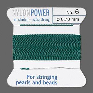 Thread, Griffin, nylon, green, size #6. Sold per 2-meter card (approximately 78 inches).
