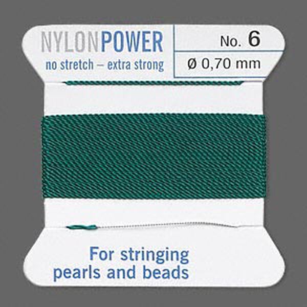 Thread, Griffin, nylon, green, size #6. Sold per 2-meter card (approximately 78 inches). image number 0