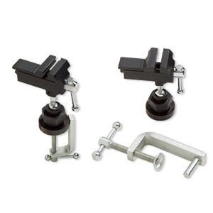Table vise, steel, black, 5x4 inches with swivel base and 2x1-3/4 inch jaw length. Sold per 2-piece set.