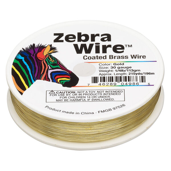 Wire, Zebra Wire™, brass, round, 30 gauge. Sold per 1/4-pound spool, approximately 215 yards. image number 0