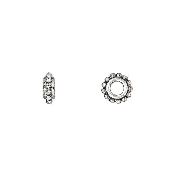 Bead, antique silver-finished "pewter" (zinc-based alloy), 8x3mm rondelle with beaded edge. Sold per pkg of 24. image number 0