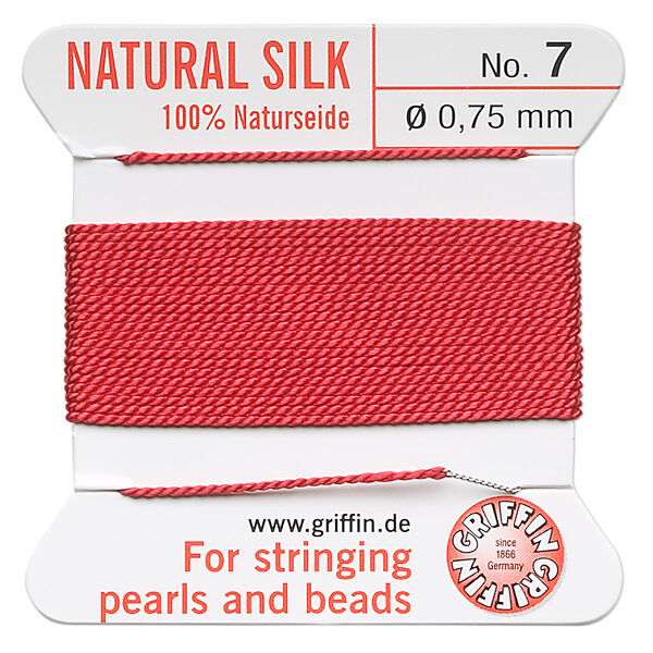 Thread, Griffin, silk, red, size #7. Sold per 2-meter card (approximately 78 inches). image number 0