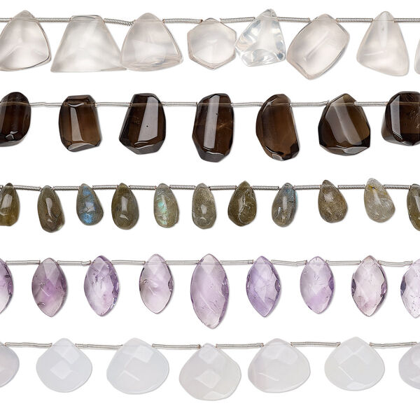 Multi-gemstone 1pkg5, hand-cut mixed shape bead 8 inch mix 12x8mm-22x16mm image number 0
