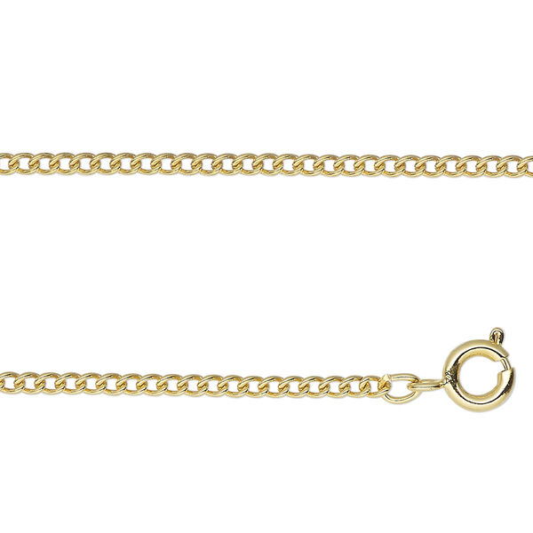 Chain, gold-finished steel, 1.5mm cable, 16 inches with springring clasp. Sold individually. image number 0