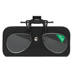 Magnifier, MagniClips®, acrylic and vinyl, black and clear, +5 magnification clip-on style lenses. Sold individually.
