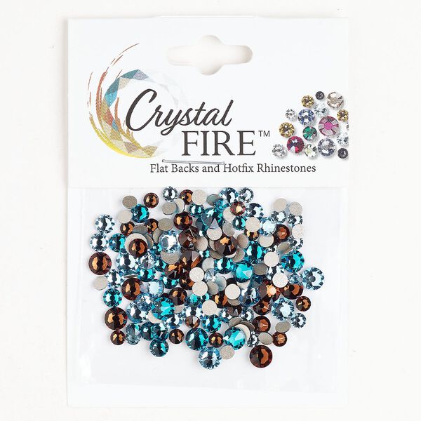 Flat back mix 1pkg144 aquamarine / blue zircon / smoked topaz foil back, Crystal Fire® 3.00-4.80mm round SS12 image number 0