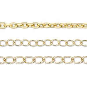 Chain mix 1pkg3 gold-plated cable, 3.3mm / 3.5mm / 4mm, brass / steel 8 inch unfinished